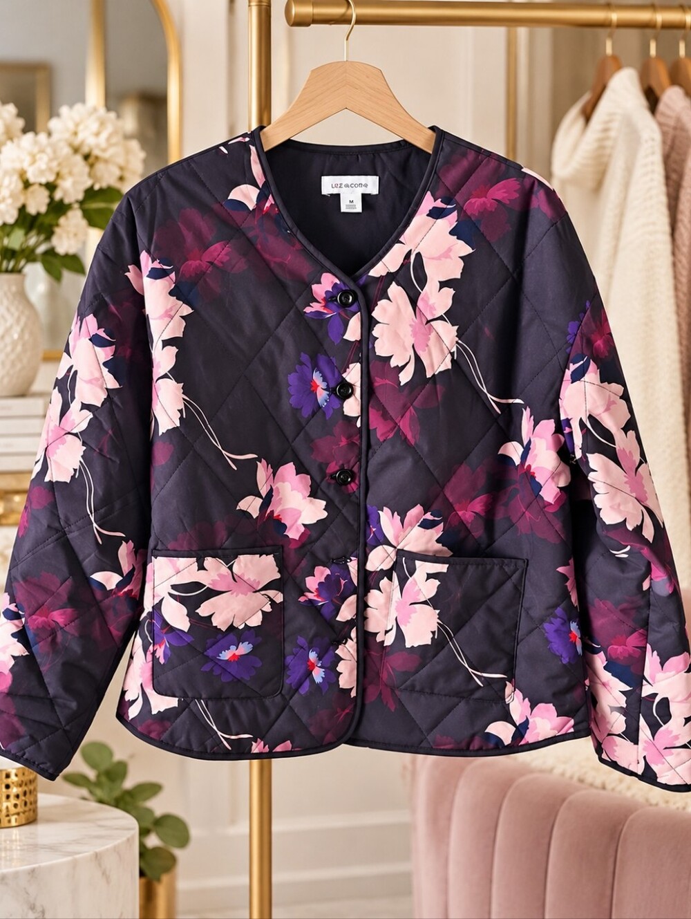 🌸 NWT Liz Claiborne Floral Quilted Jacket | Chic Lightweight Layer Size M 🌸